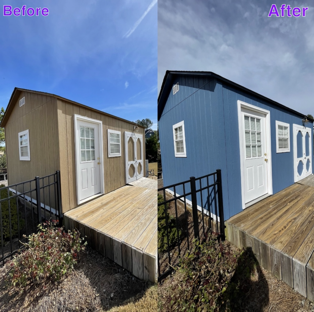 before and after of a large shed